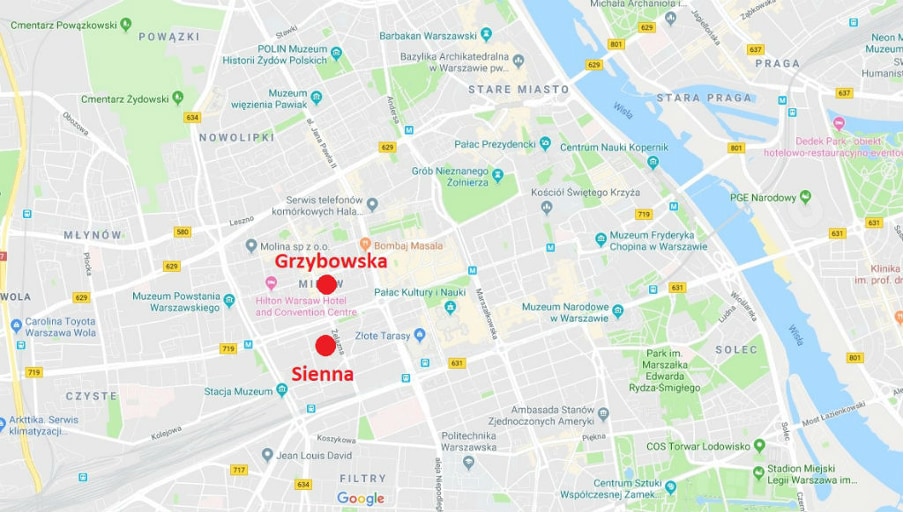 Mapa z lokalizacją mieszkań przy ulicy Siennej i Grzybowskiej