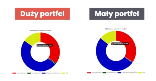 Struktura dużego i małego portfela - Marcin Iwuć Wykresy kołowe pokazujące strukturę dużego i małego portfela - Finansowa Forteca w praktyce