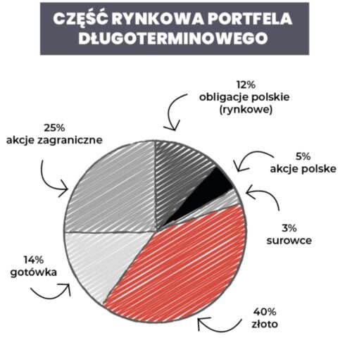 Wykres kołowy pokazujący część rynkową portfela długoterminowego Maćka Pieloka