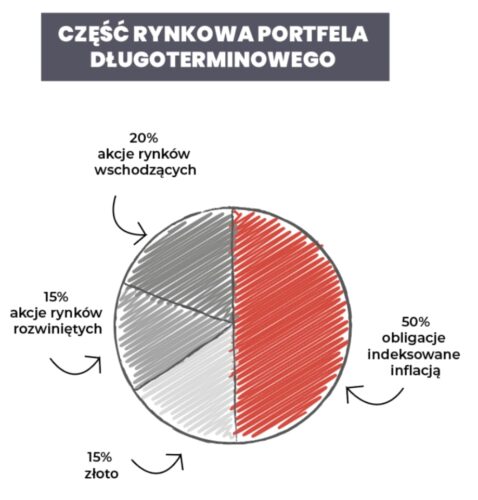 Wykres kołowy pokazujący część rynkową portfela długoterminowego Marcina Iwucia