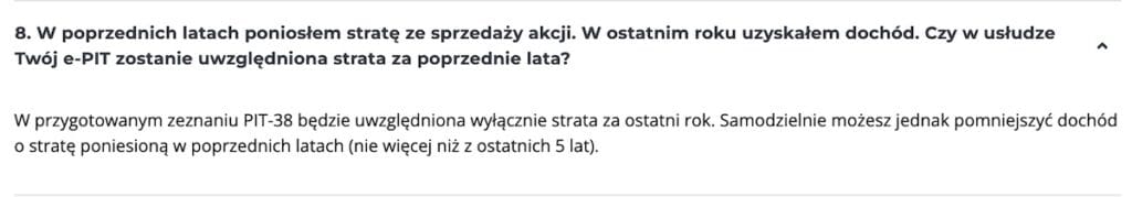 Czy Twój e-PIT rozliczy za mnie stratę z lat ubiegłych?
