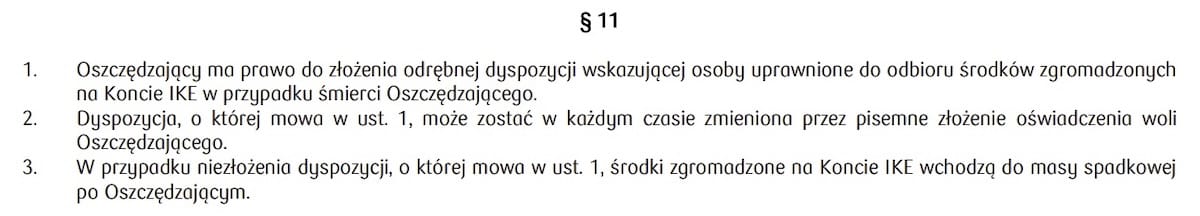 Umowa o IKE Odrębna dyspozycja wskazująca osoby uprawnione do odbioru środków