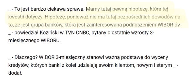 Hipoteza podnoszenia WIBOR-ów