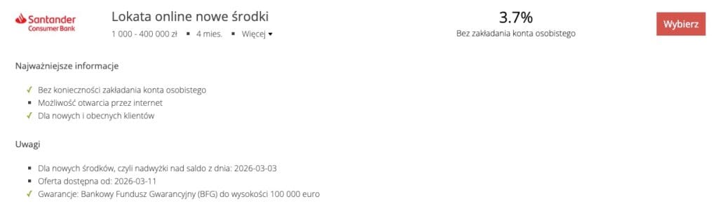 Lokata online - nowe środki - Santander