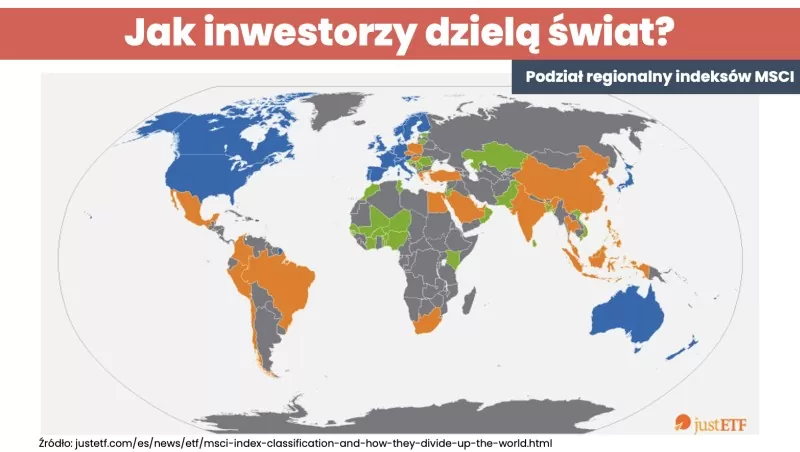 podział regionalny indeksów MSCI - mapa