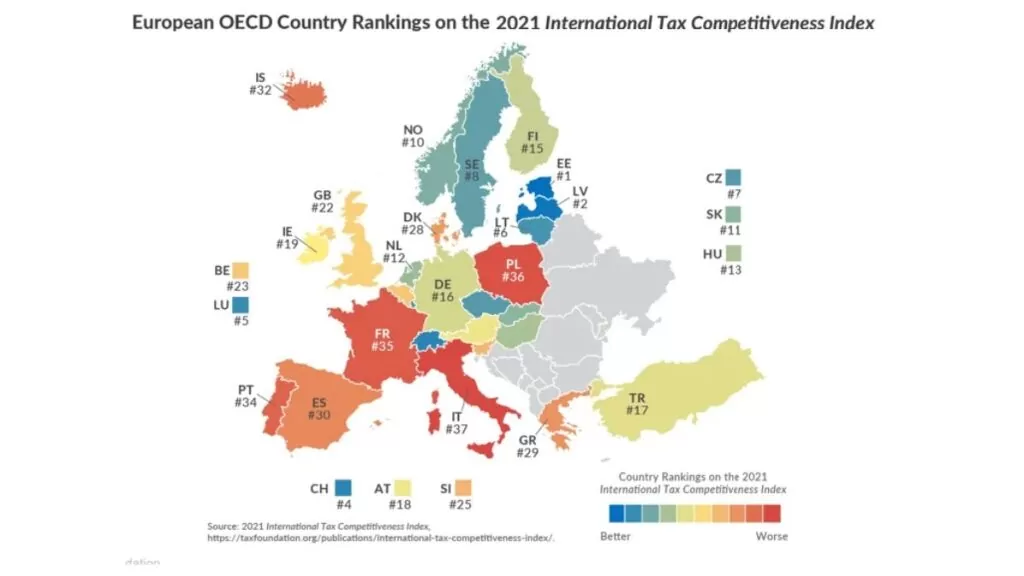 Poziom skomplikowania systemu podatkowego w krajach OECD w 2021 r.