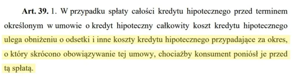 Odzyskanie części kosztów kredytu hipotecznego Art. 39. 1. Odzyskanie części kosztów kredytu hipotecznego Art. 39. 1.