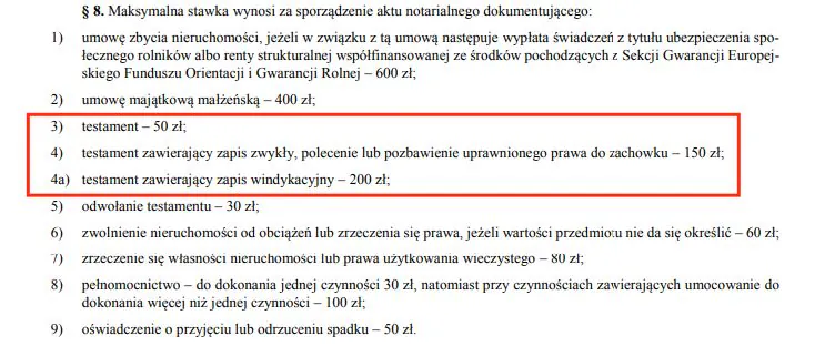 Koszty testamentu u notariusza Koszty testamentu u notariusza