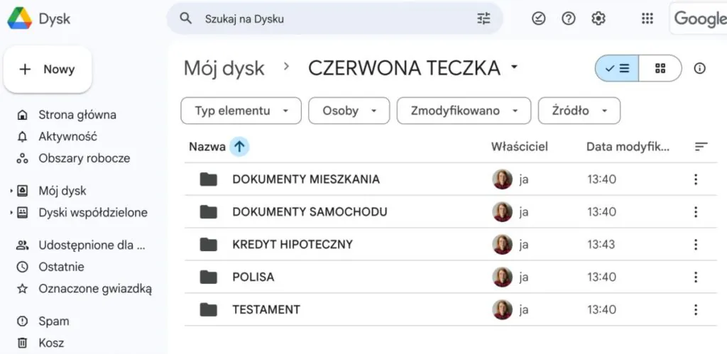 Podfoldery czerwonej teczki Podfoldery czerwonej teczki