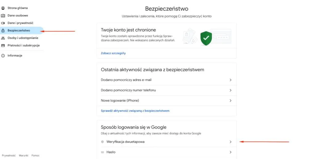 Bezpieczeństwo konta Google Bezpieczeństwo konta Google