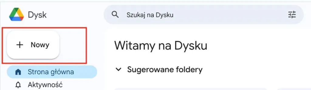 Tworzenie nowego folderu czerwonej teczki w Google drive Tworzenie nowego folderu czerwonej teczki w Google drive