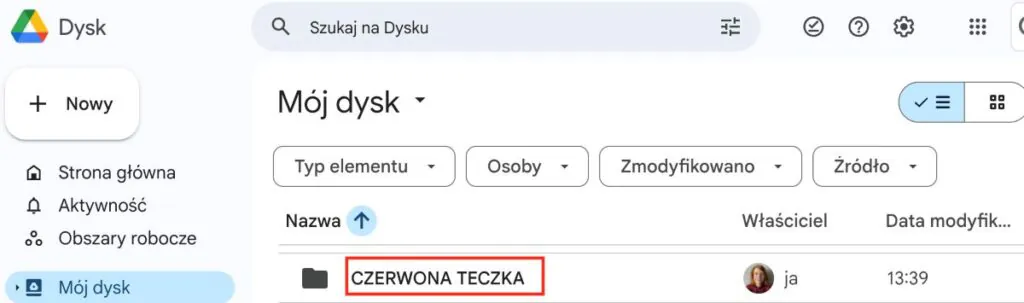 Czerwona teczka w google Czerwona teczka w google