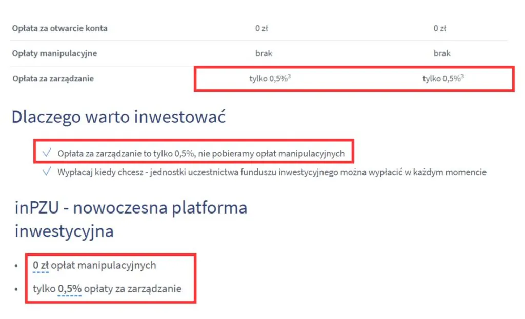 Poziom opłat za zarządzanie w inPZU. Dane na dzień 04.11.2025 r.