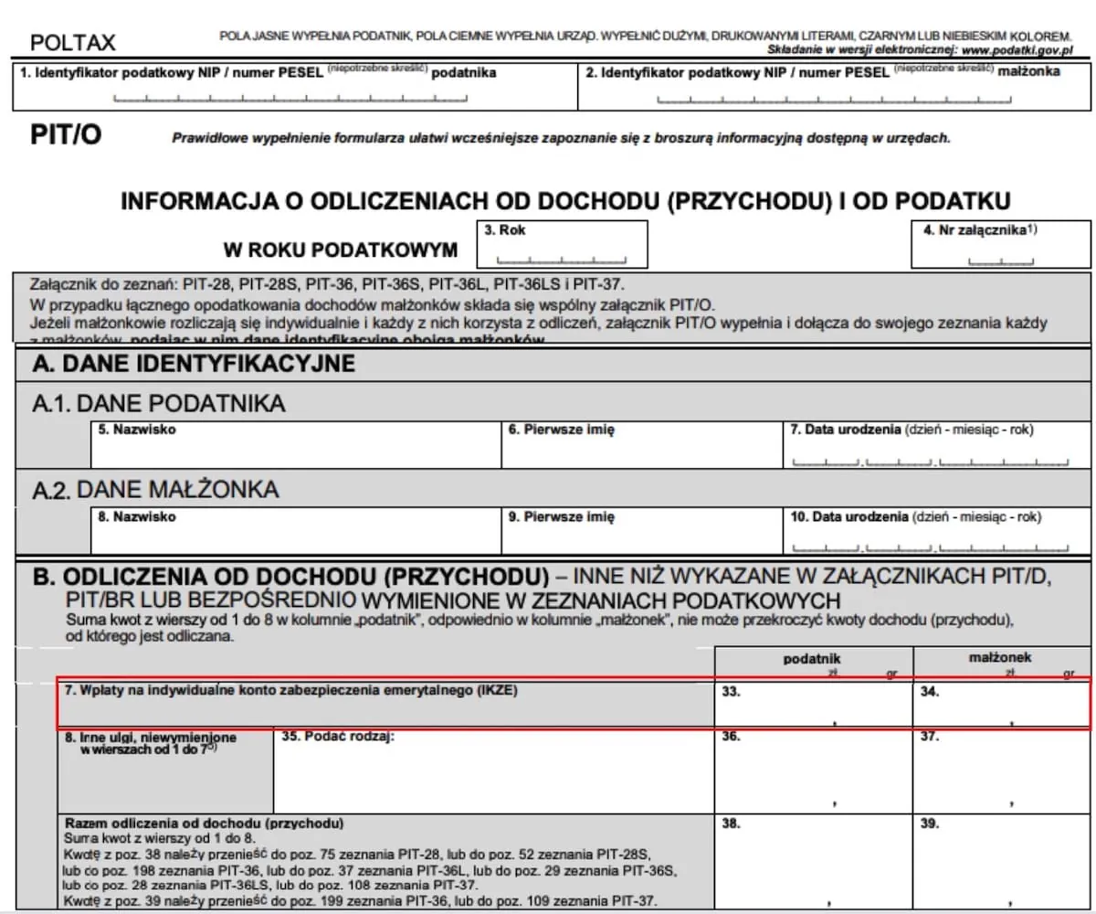 Informacja o odliczeniach od dochodu i od podatku