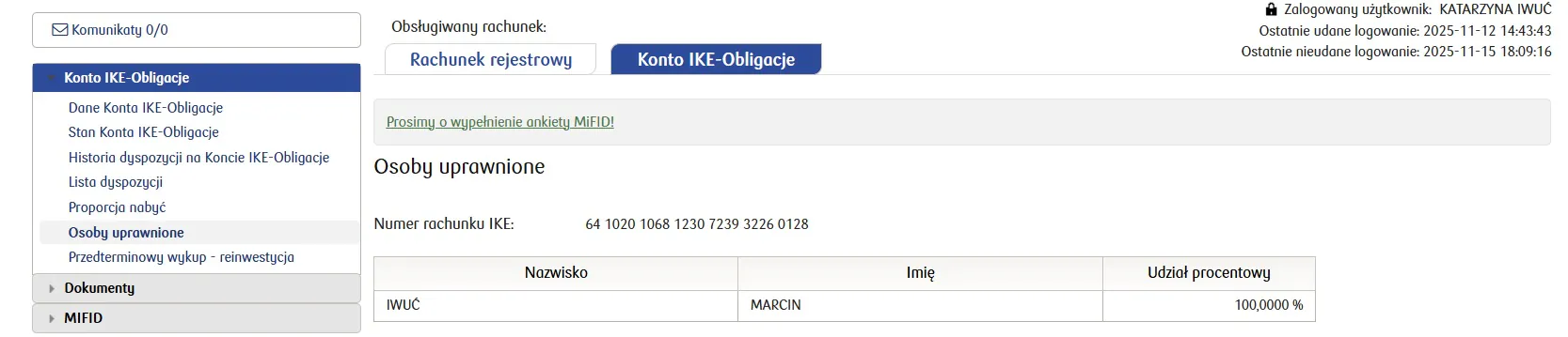 Rachunek IKE Obligacje, stan na 15 listopad 2025