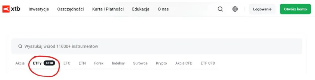 Lista ETF'ów w XTB