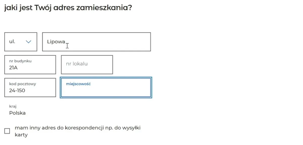 Adres zamieszkania klienta przy zakładaniu konta w mBank Adres zamieszkania klienta przy zakładaniu konta w mBank