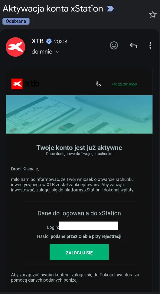 Aktywacja konta xStation