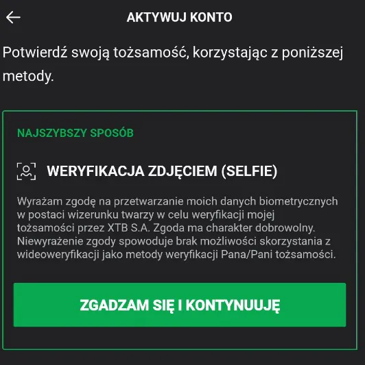 Weryfikacja zdjęciem (selfie)