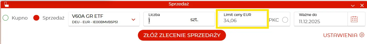 Limit ceny w EUR Limit ceny w EUR