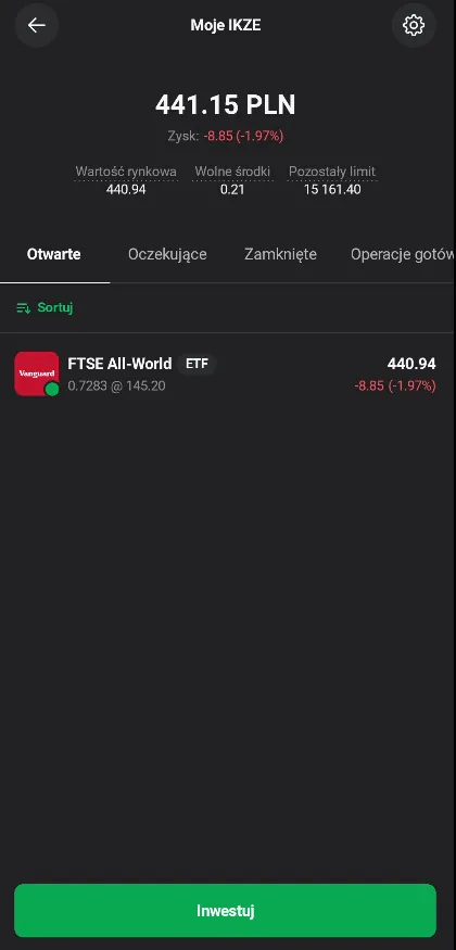 Moje IKZE- saldo i otwarte pozycje