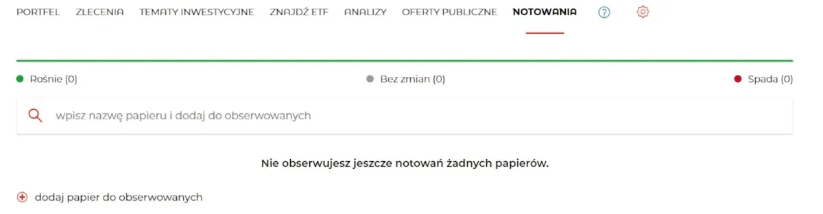 Sekcja notowania w eMakler Sekcja notowania w eMakler