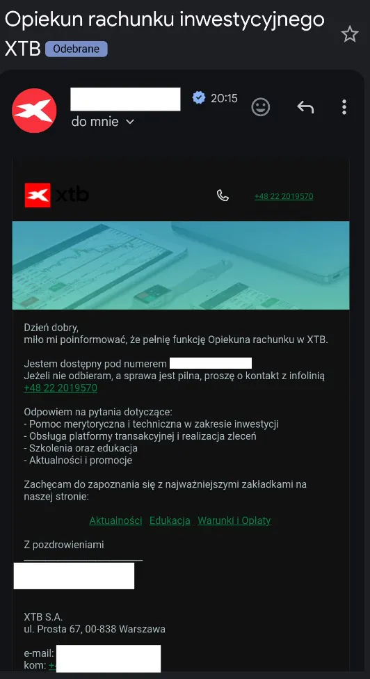 Opiekun rachunku inwestycyjnego XTB