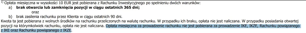 Opłata za prowadzenie rachunku w wysokości 10 euro