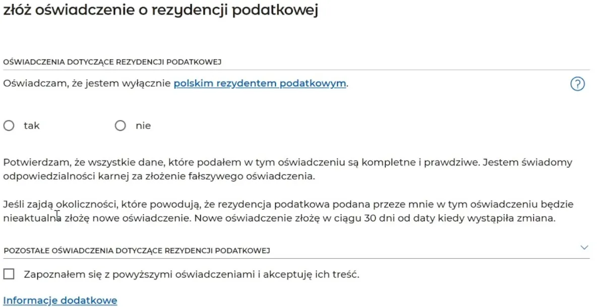Oświadczenie o rezydencji podatkowej Oświadczenie o rezydencji podatkowej