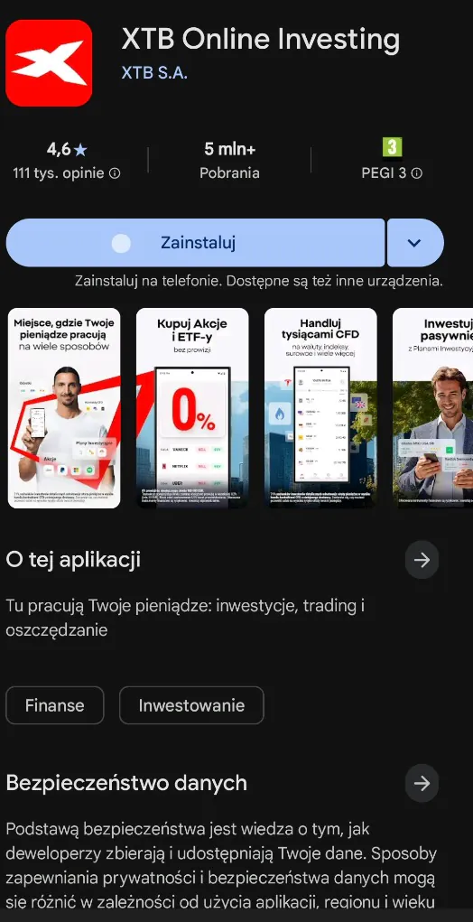 Pobranie aplikacji XTB