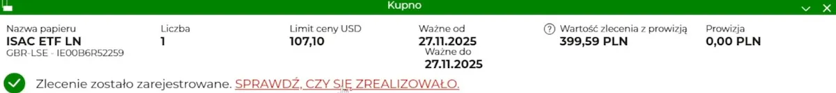 Podgląd zakupionych ETF ze statusem "Przyjęte" Podgląd zakupionych ETF ze statusem "Przyjęte"