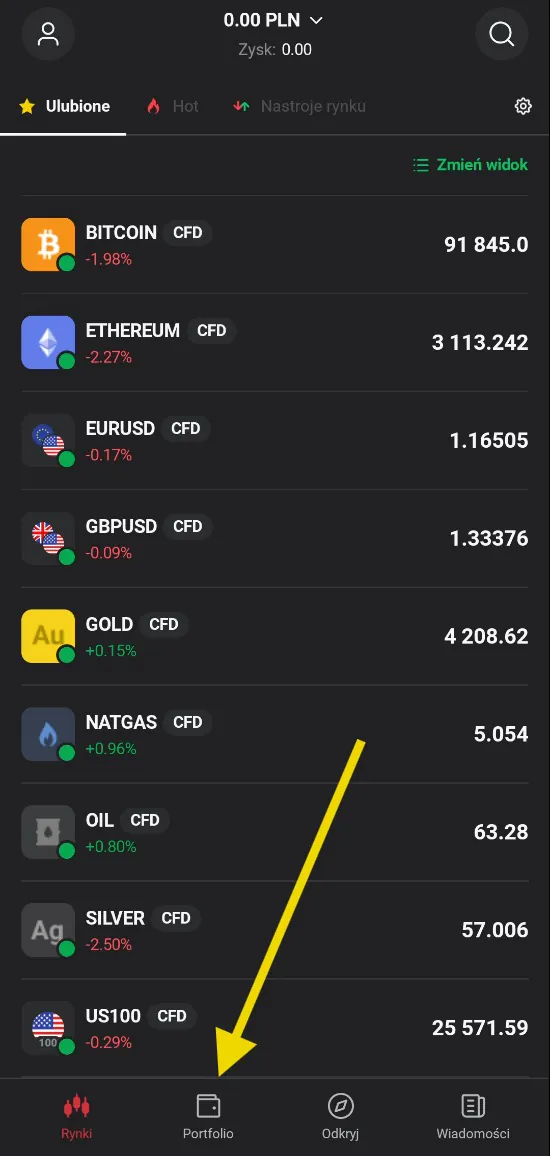 Portfolio w aplikacji XTB