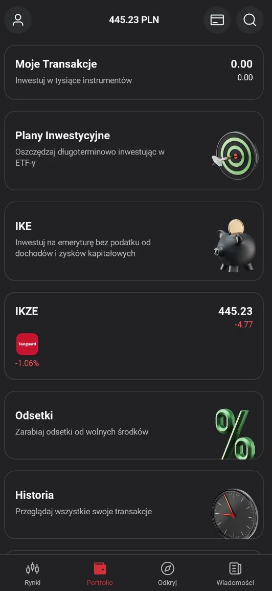 Portfolio w aplikacji XTB