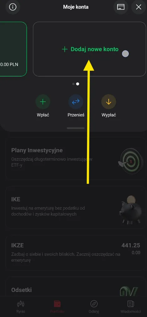 Przycisk Dodaj nowe konto