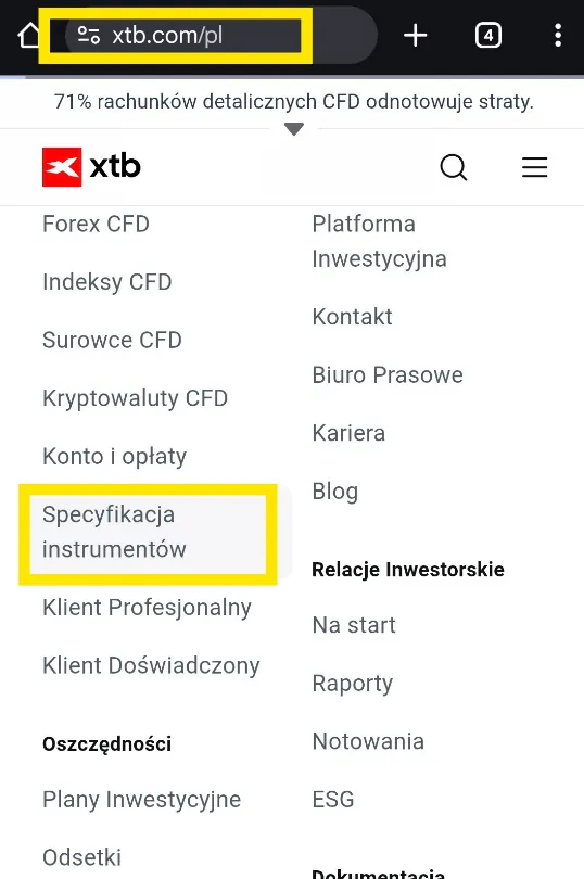 Specyfikacja instrumentów