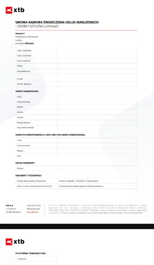 Umowa ramowa świadczenia usług maklerskich