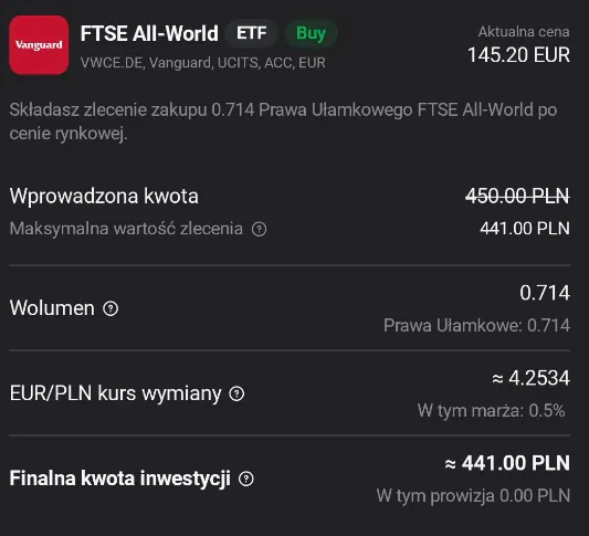 Wartość zlecenia z uwzględnieniem 2 i 5 procent bufora