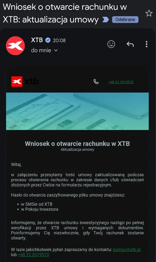 Wniosek o otwarcie rachunku w XTB