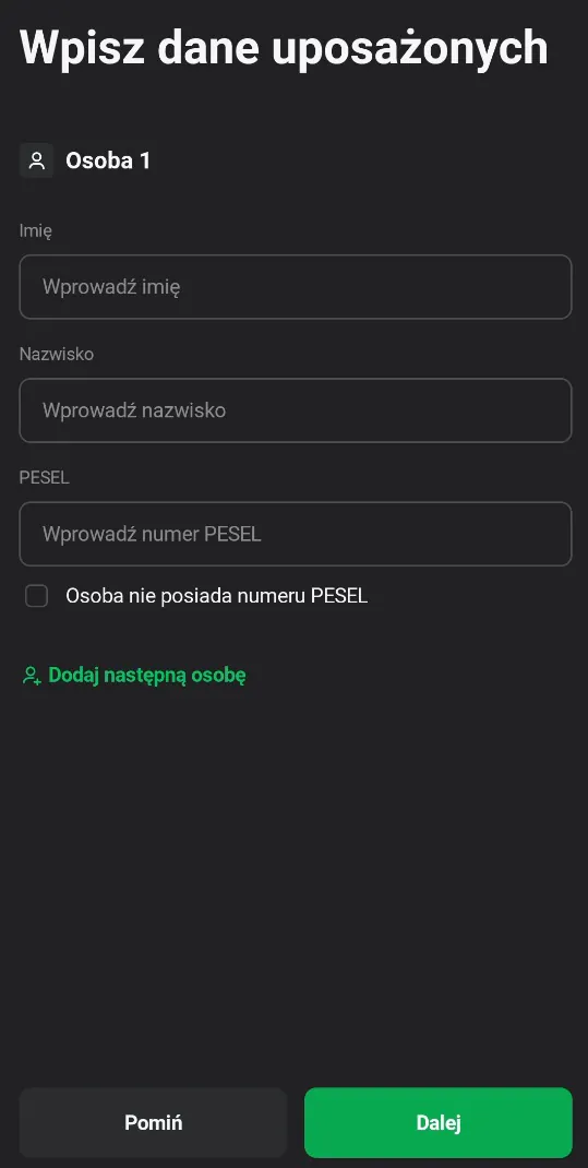 Wpisz dane uposażonych