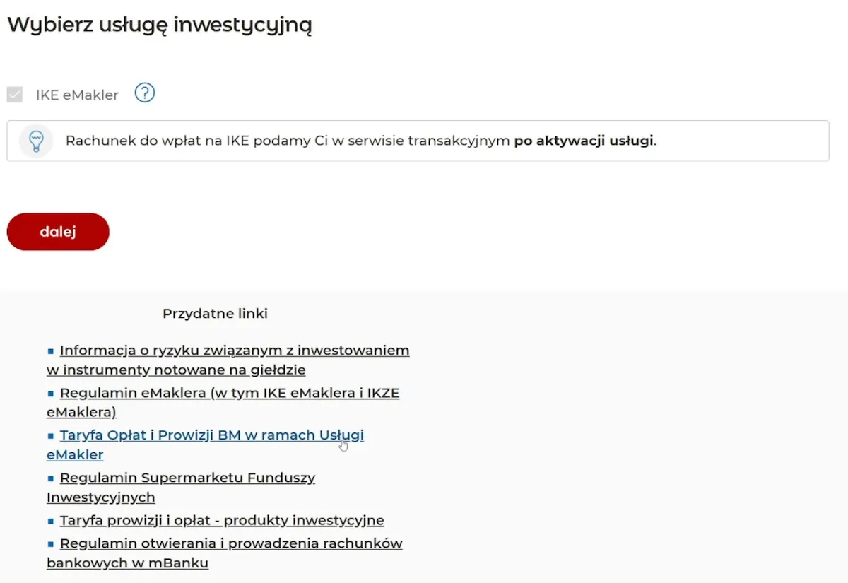 Wybór usługi inwestycyjnej w mBanku Wybór usługi inwestycyjnej w mBanku