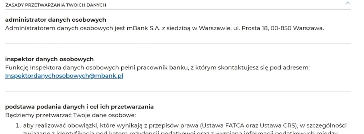 Zasady przetwarzania danych w mBank Zasady przetwarzania danych w mBank