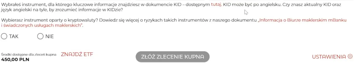 Złożenie zlecenia kupna Złożenie zlecenia kupna