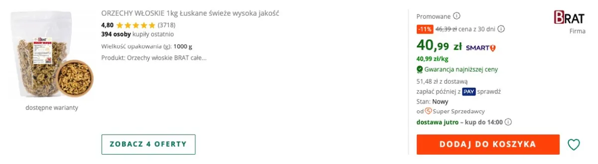 Cena orzechów na Allegro