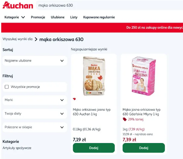Cena mąki w Auchan
