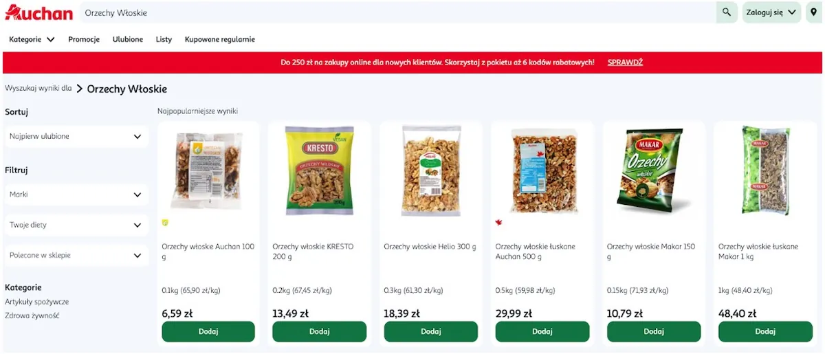 Cena orzechów w Auchan