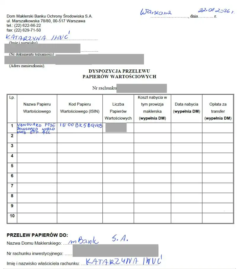 Dyspozycja przelewu papierów wartościowych