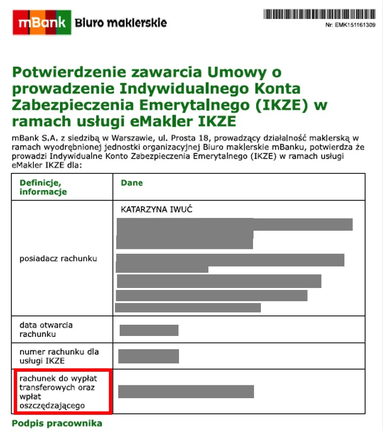 Rachunek do wpłat transferowych i wpłat oszczędnościowych