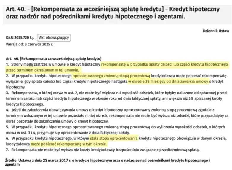Rekompensata za wcześniejszą spłatę kredytu