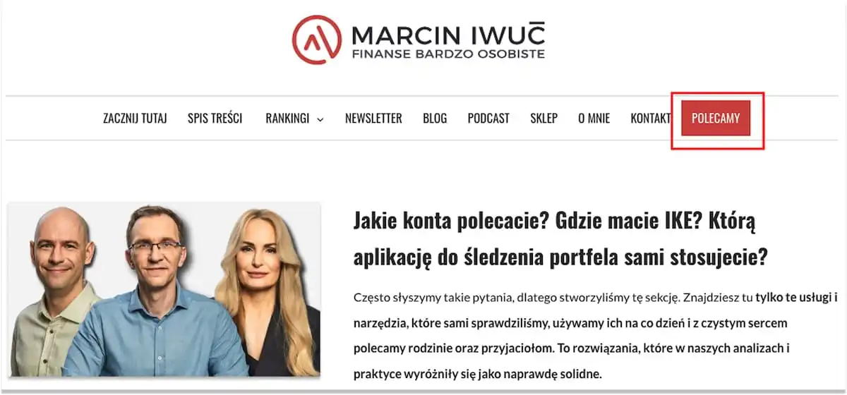 Zakładka "Polecamy" Marcin Iwuć