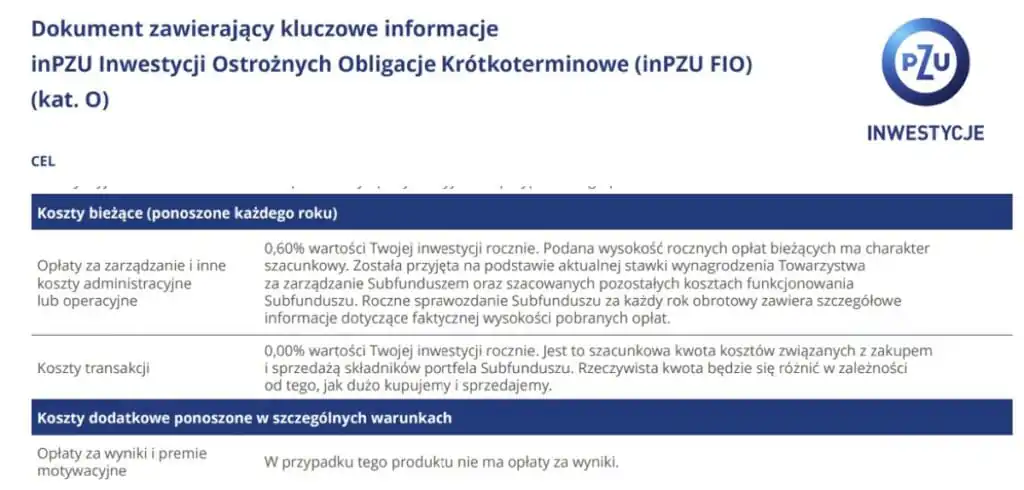 Dokument zawierający informację - inPZU